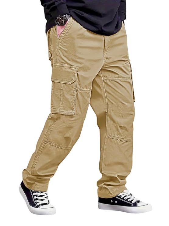 Spense Clothing Men's Cargo Pants with Multiple Pockets, Khaki, Casual Cotton Trousers