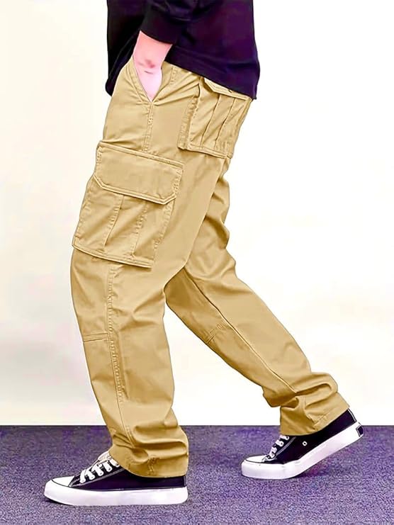 Spense Clothing Men's Cargo Pants with Multiple Pockets, Khaki, Casual Cotton Trousers - Image 2