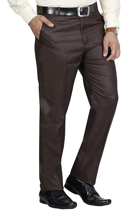 McHenry Men's Solid Formal Regular Fit Wrinkle Free PolyViscose Trousers